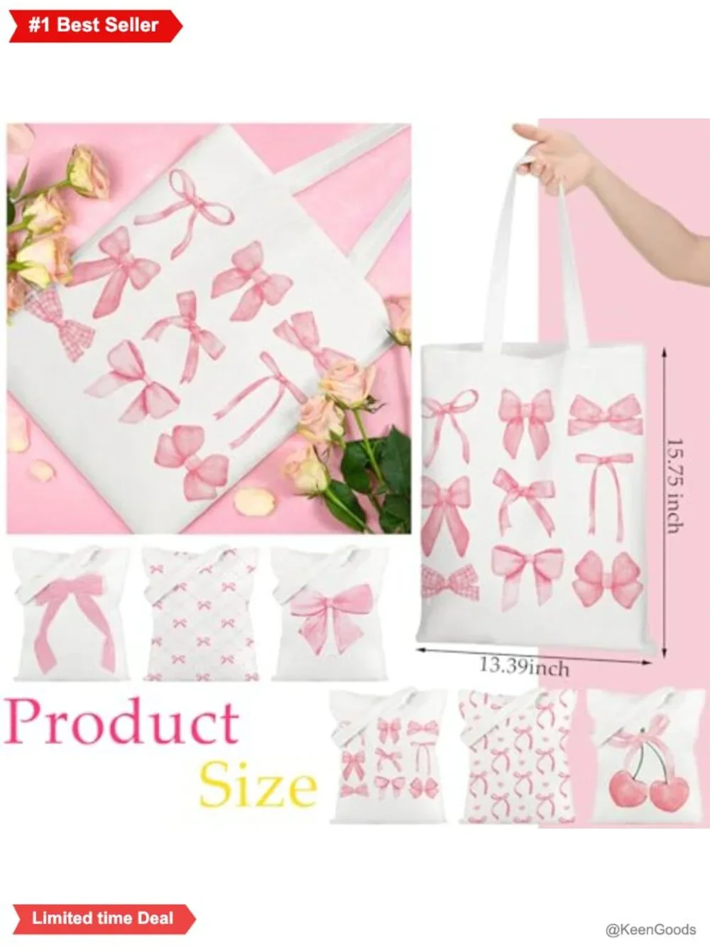 6 Pack Canvas Tote Bags Coquette Bow Preppy Aesthetic Reusable Grocery Bags Set